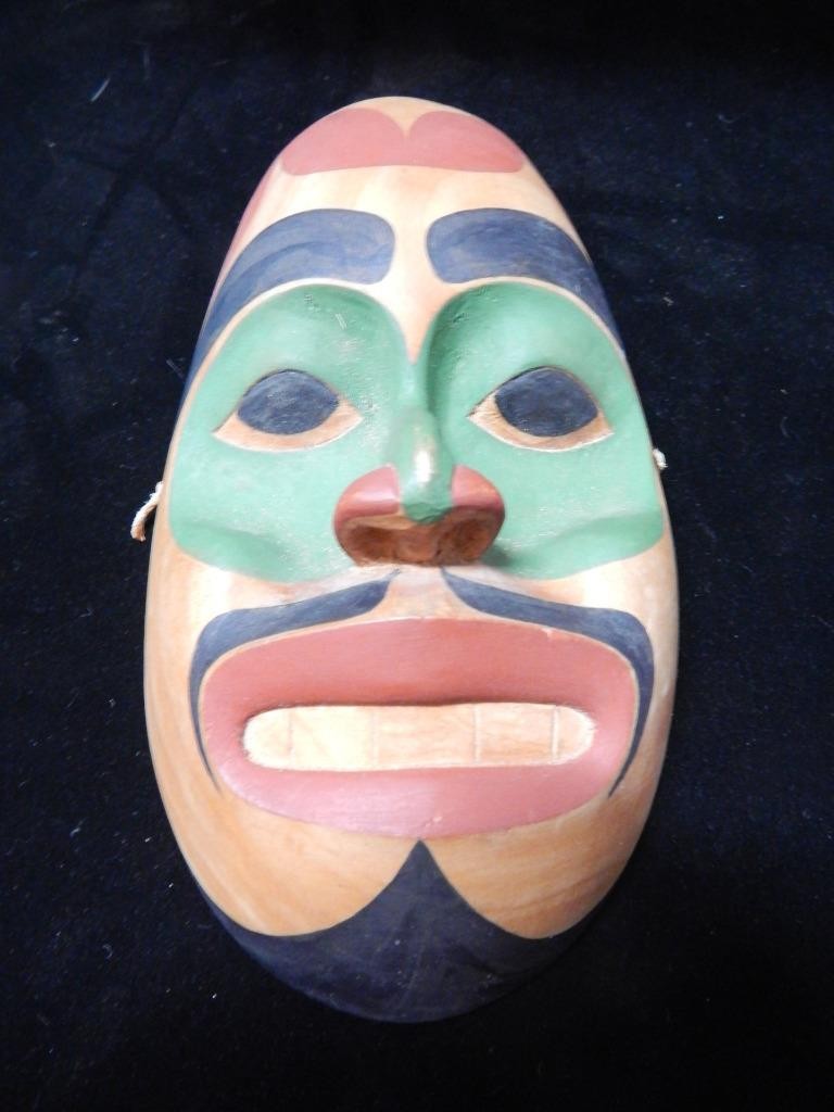 SIGNED VINTAGE NW COAST TLINGIT HAND CARVED + PAINTED MASK - CLEAN + NICE