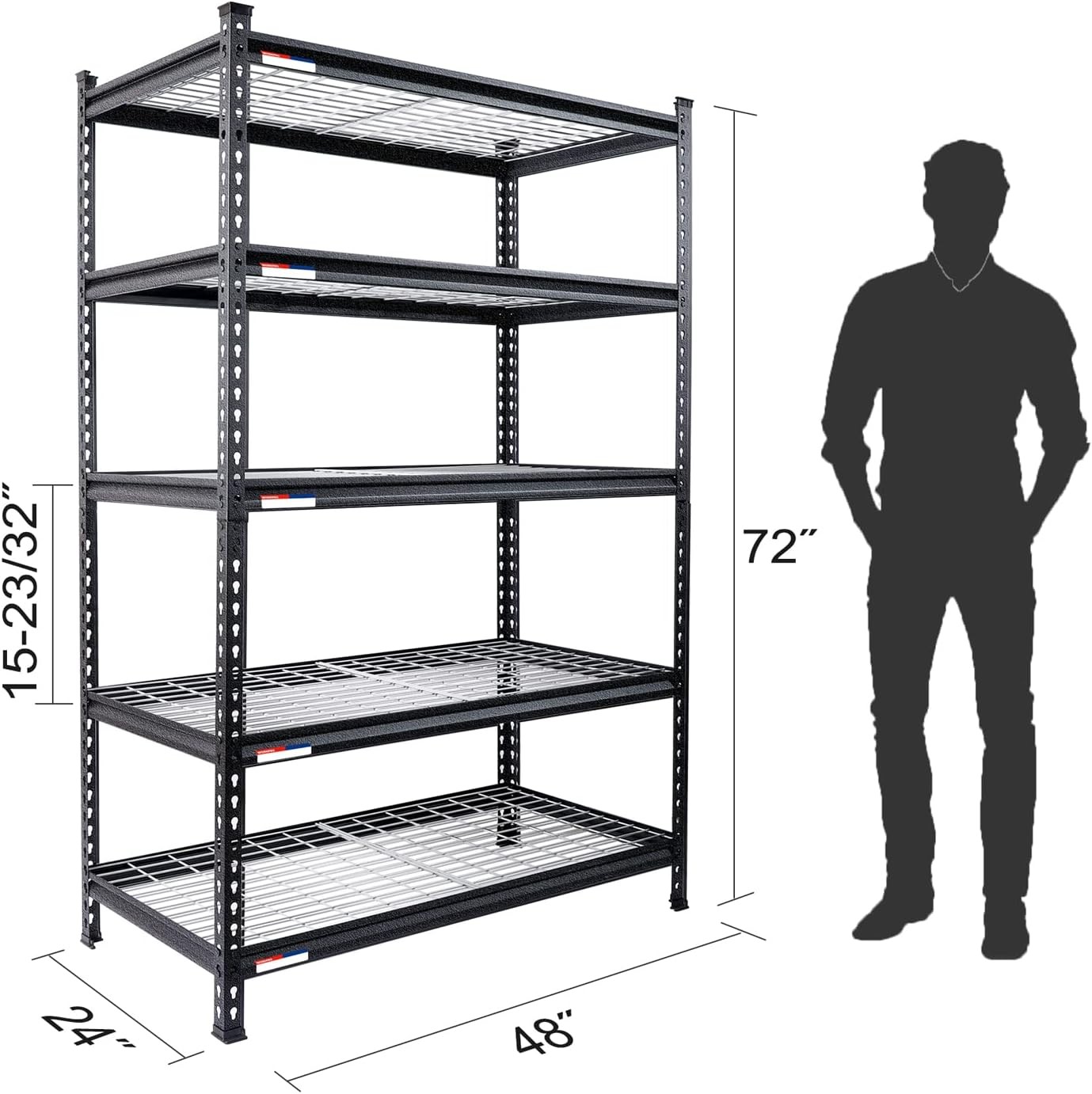 WORKPRO 5-Tier Metal Storage Shelving Unit 24"D x 48"W x 72"H Storage Rack Shelf