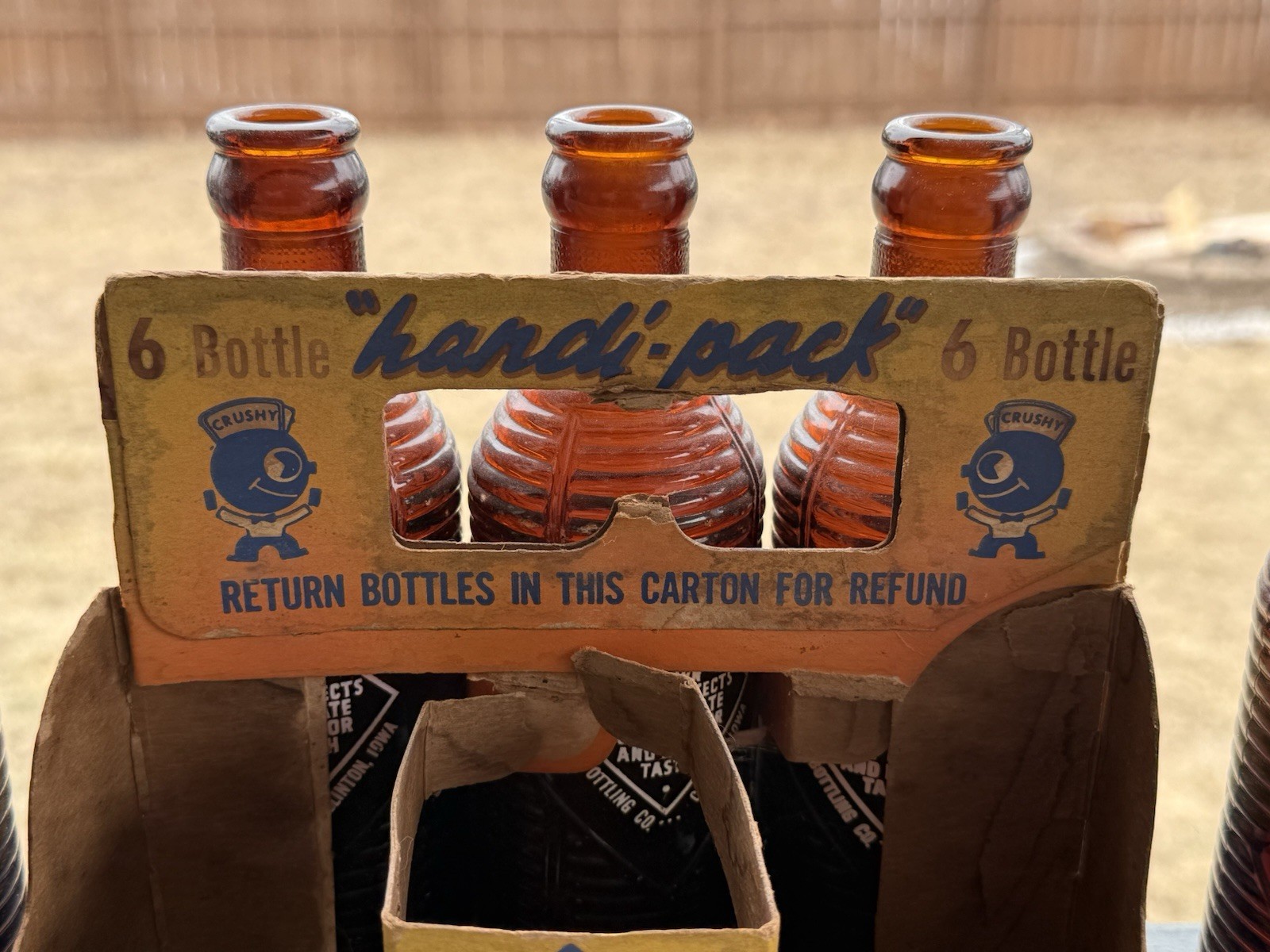 Rare 1940’s Orange Crush Cardboard 6 Pack Handi-Pack W/ Bottles Clinton Iowa