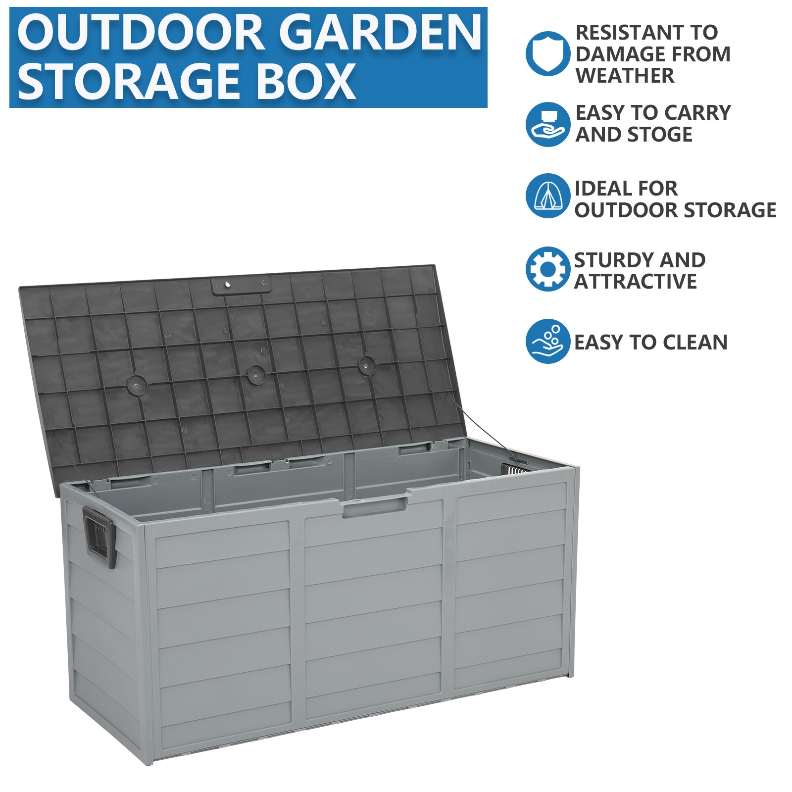 All Weather UV Pool Deck Box Storage Shed Bin Backyard Patio In/Outdoor Wheel