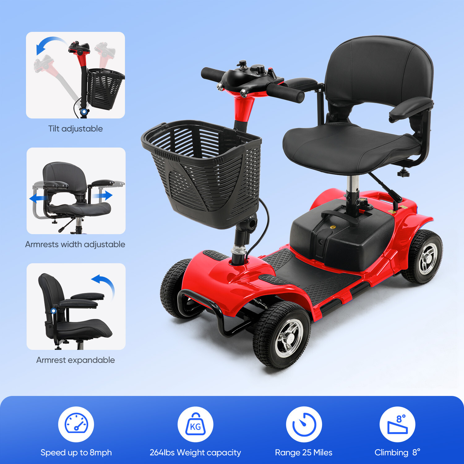 4 Wheels Mobility Scooter Power FoldingTravel Wheelchair Scooter W/ Swivel Seats