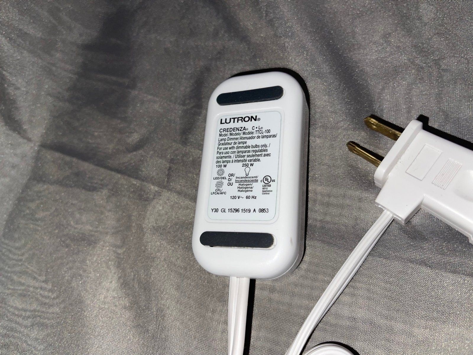 2X Lutron Credenza LED Light Dimmer Switches w/ 2-Prong US Cord TTCL-100 WHITE