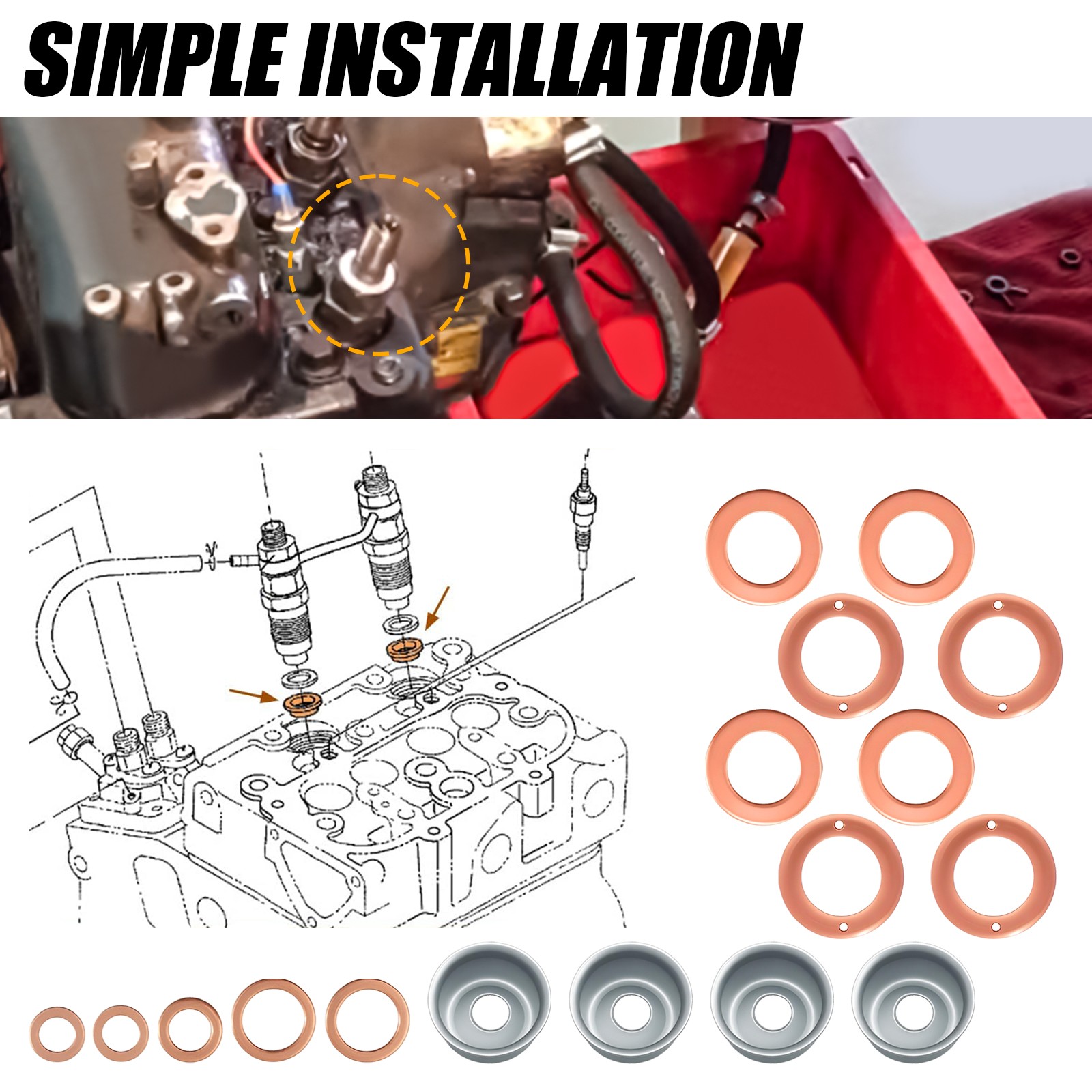 New Injector Seal Kit for Kubota V2203 V2403 V1902 V1702 V1505 19077-53650 4 CYL