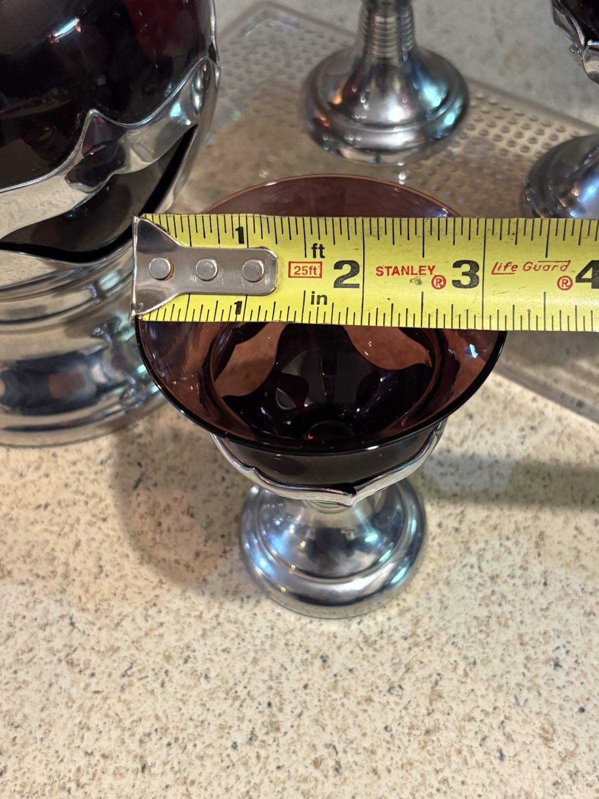 Farber Bros Krome Kraft Amethyst Cocktail Decanter with 6 Glasses