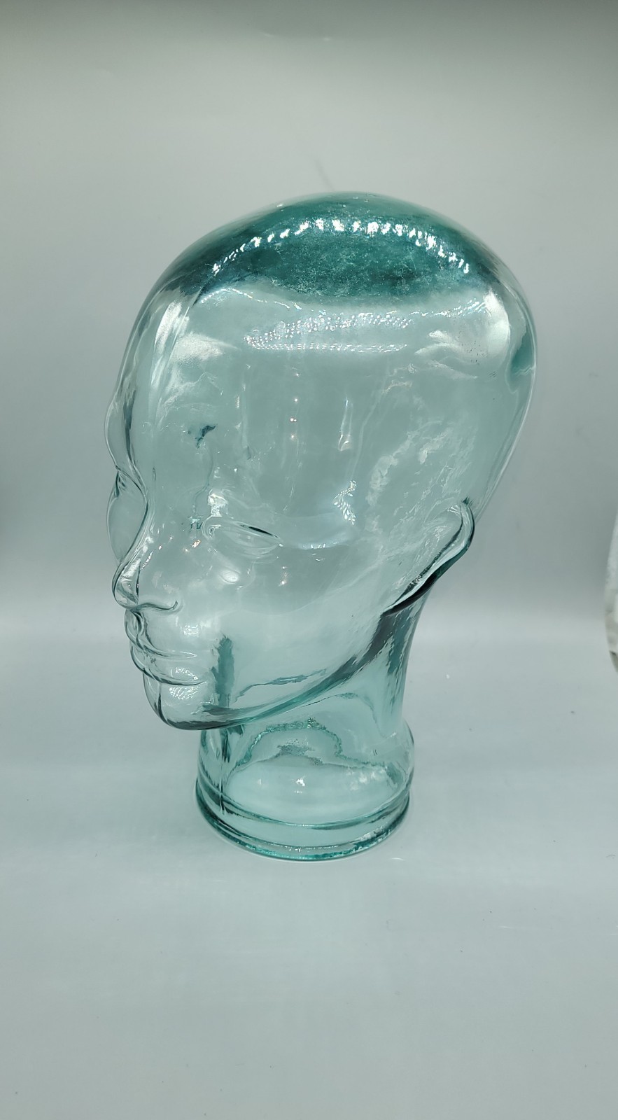 Clear Green Tint Art Glass Head Mannequin Wig Hat Holder Display 11” Tall