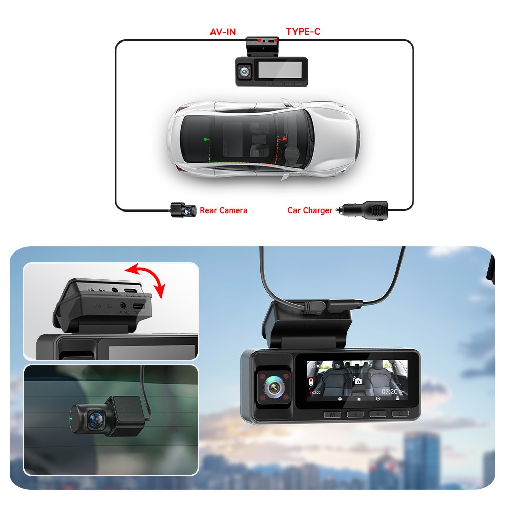 REDTIGER A3 3 Channel Dash Camera With 128GB+32GB Card 2.5K+1080P+1080P IRCamera