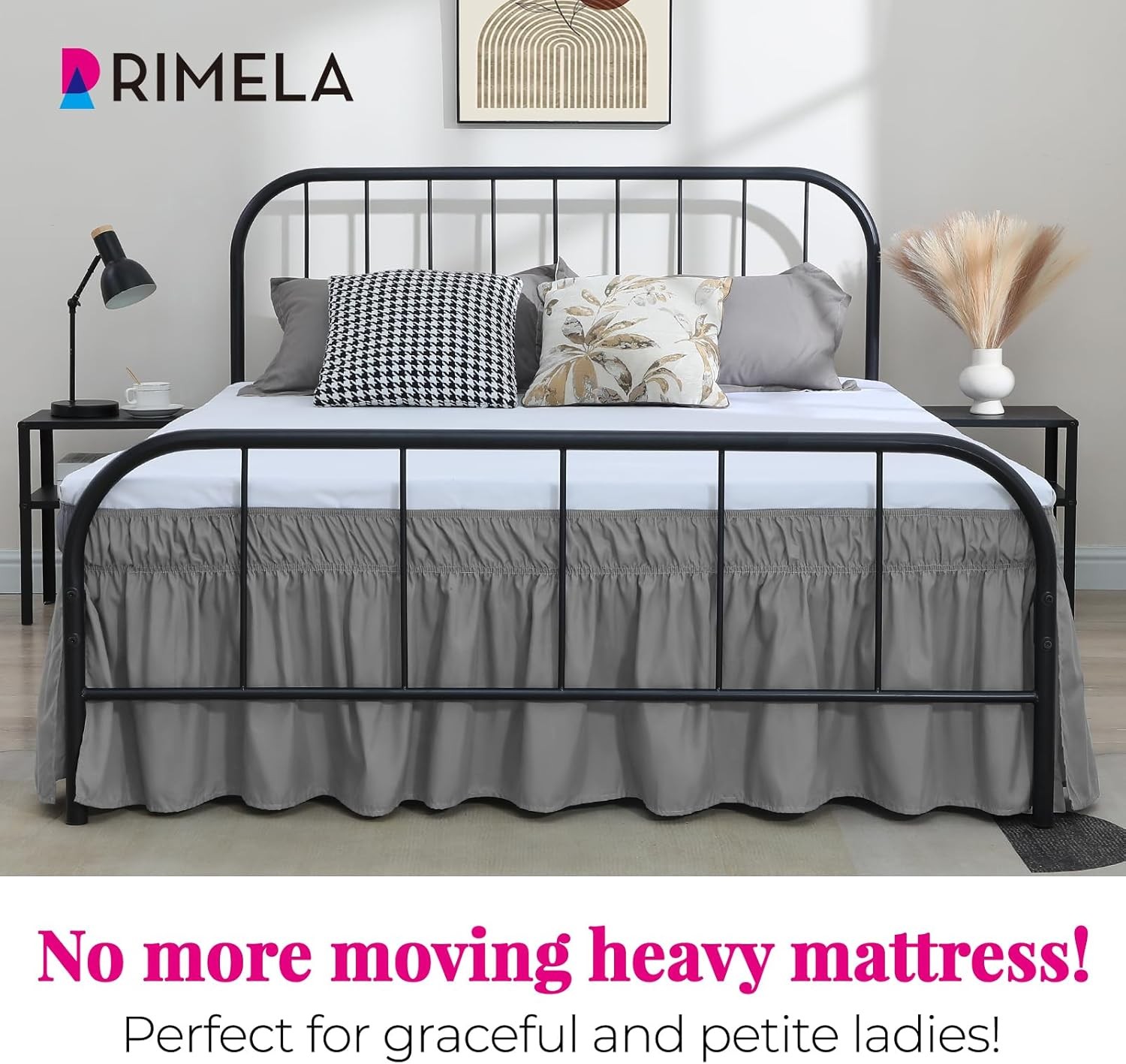 Grey Bed Skirts with Split Corners Queen Size 15 Inch Drop,Elastic Bed Skirting