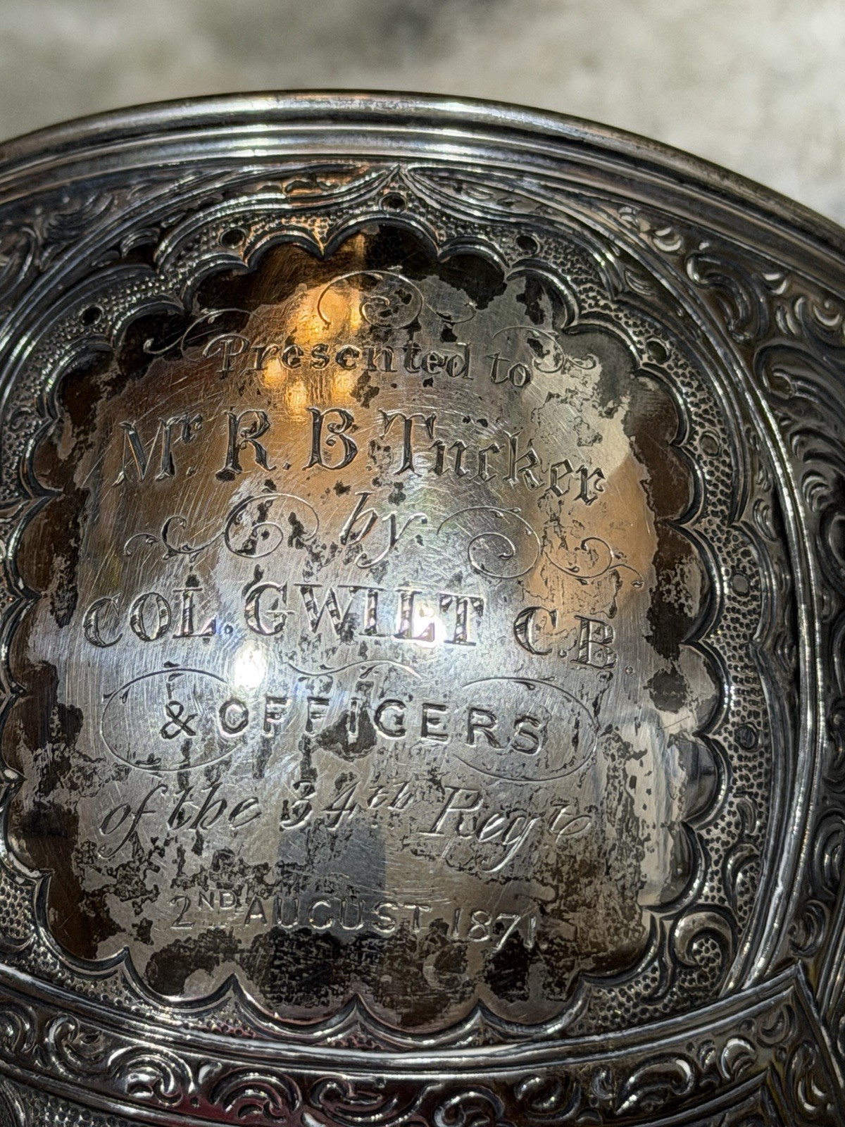 Ornate Goblet Chalice Coin Silver (?) 1871 Inscribed