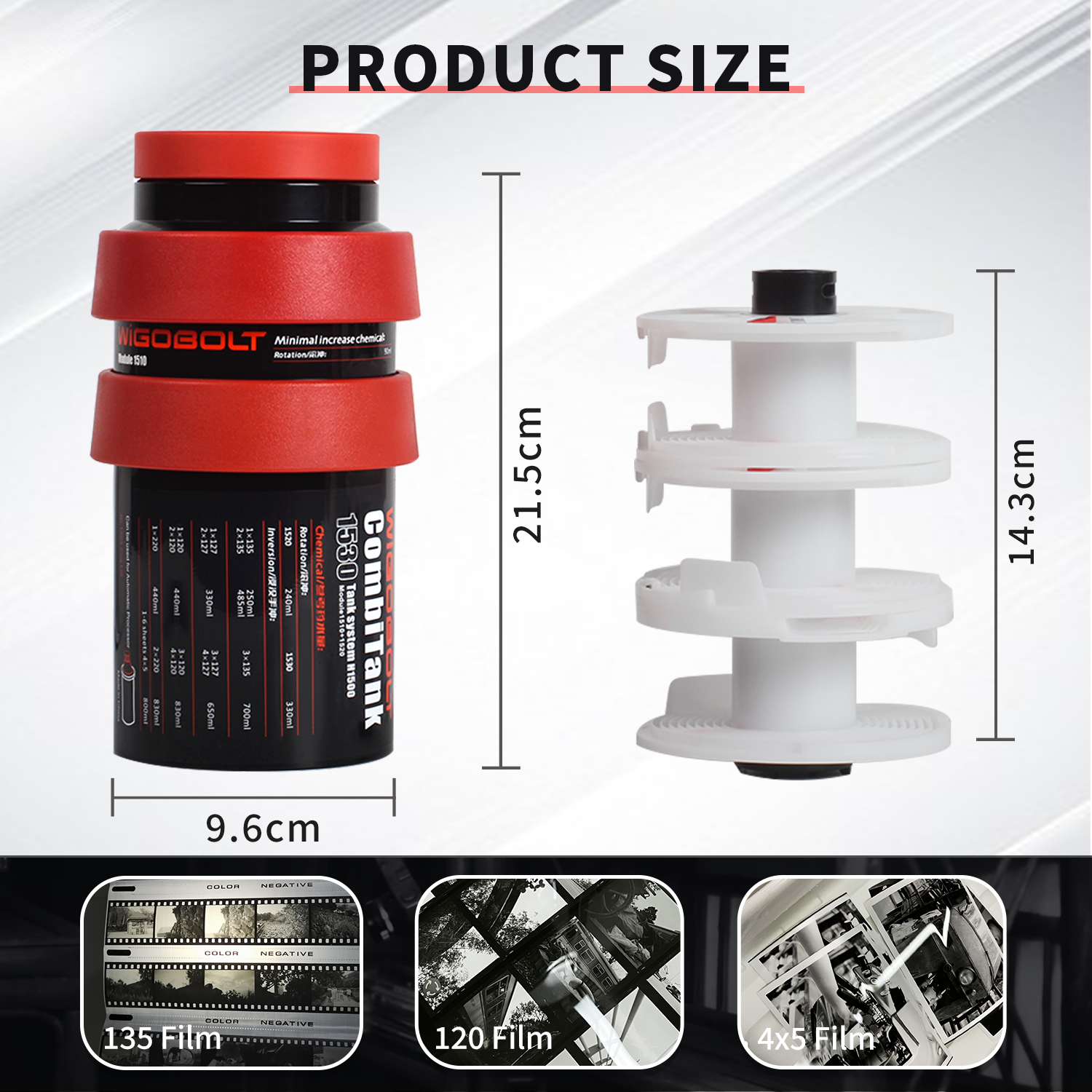 Developing Tank 3 Spirals 120 135 4x5 B&W film Negative Darkroom Processing