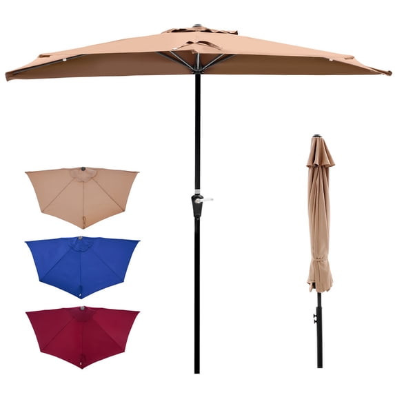 Gianna 9FT Half Patio Umbrella w/ Crank Scalloped Sun Shade Balcony Khaki