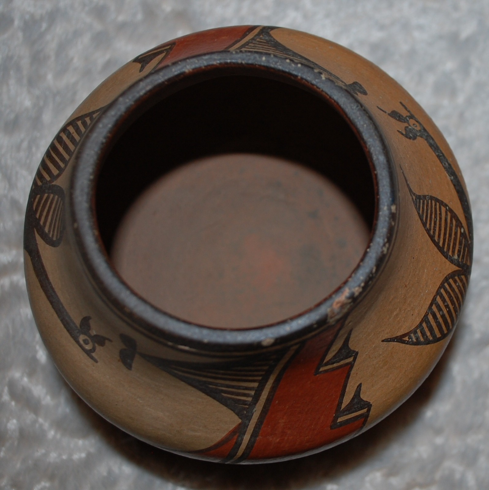 Vintage-1930-40 Zia Pottery Jar Roadrunner, Flower & Geometric designs-E. Medina