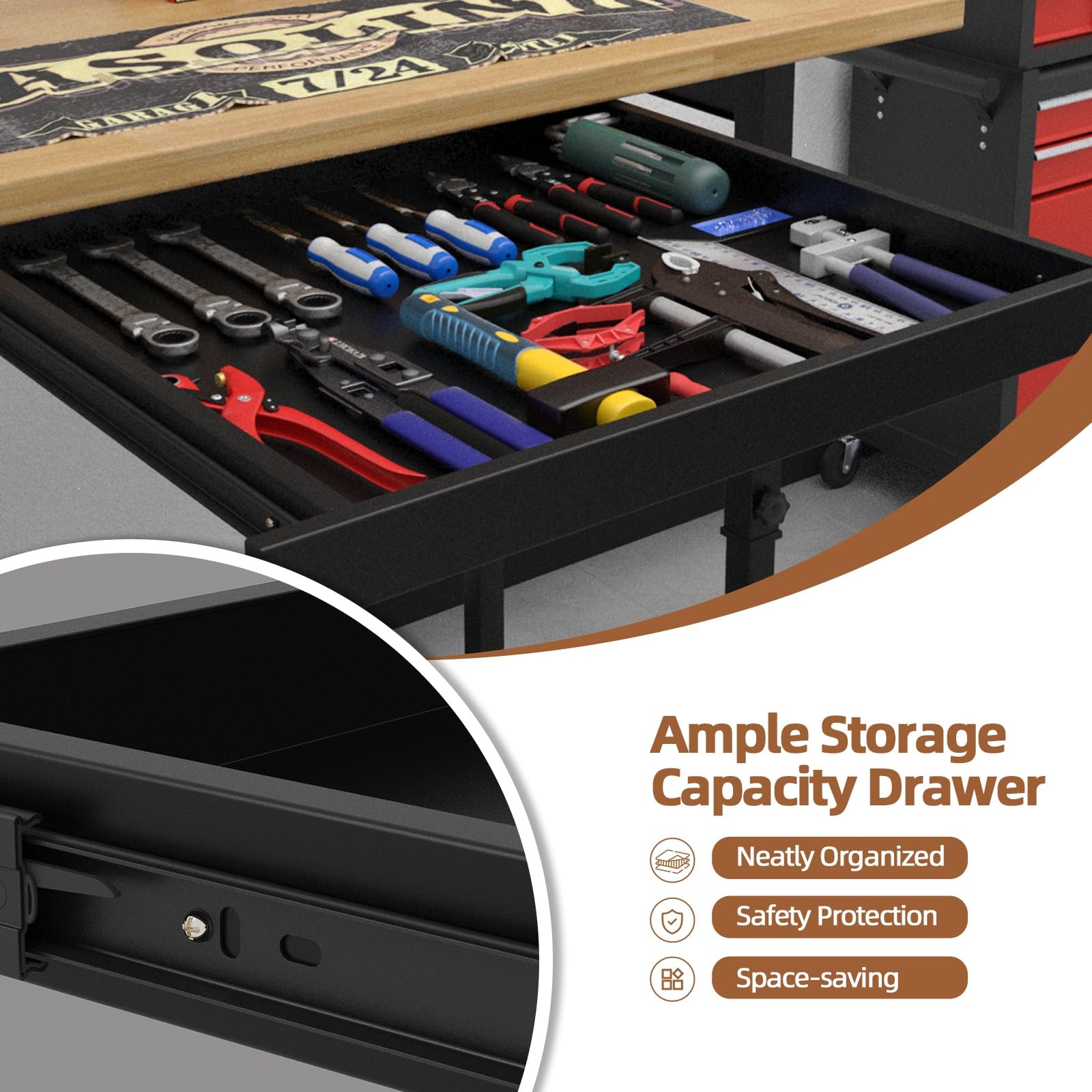 60'' Adjustable Workbench Solid Wood Work Bench Table with Wheels