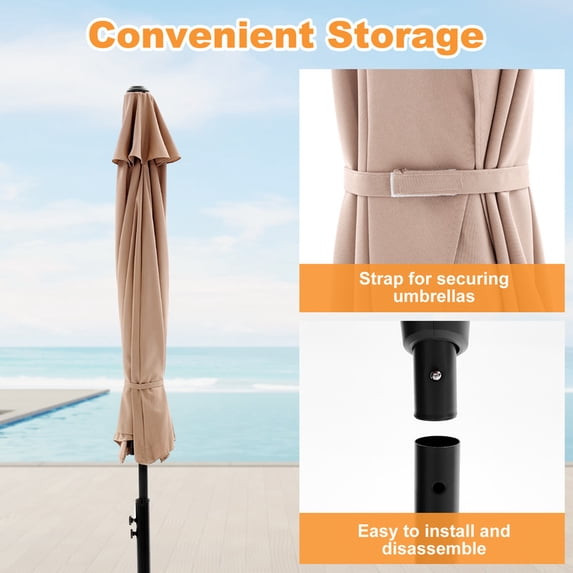 Gianna 9FT Half Patio Umbrella w/ Crank Scalloped Sun Shade Balcony Khaki