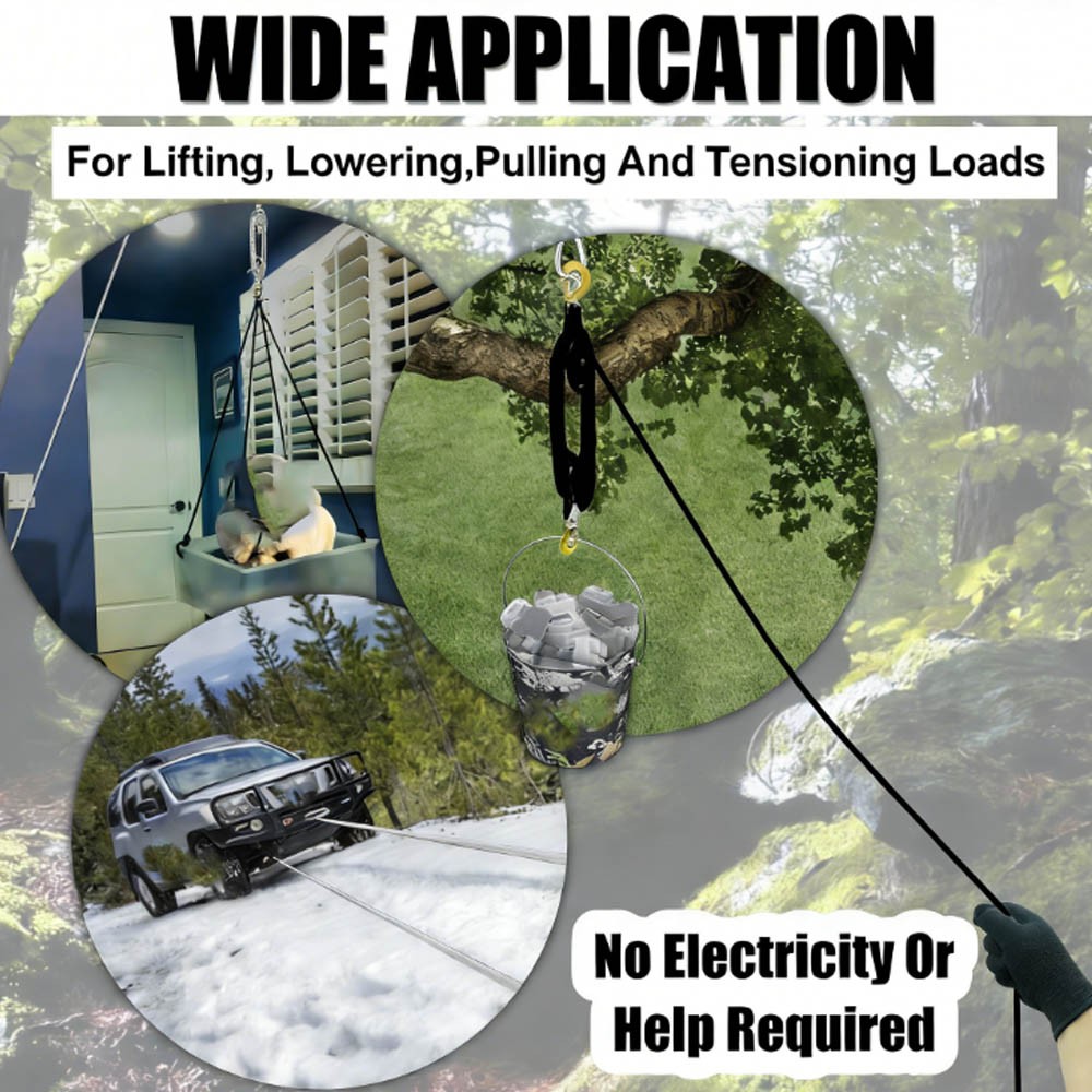 Rope Pulley Hoist 4400 LB, 8:1 Lifting Power Pulley Block and Tackle System NEW