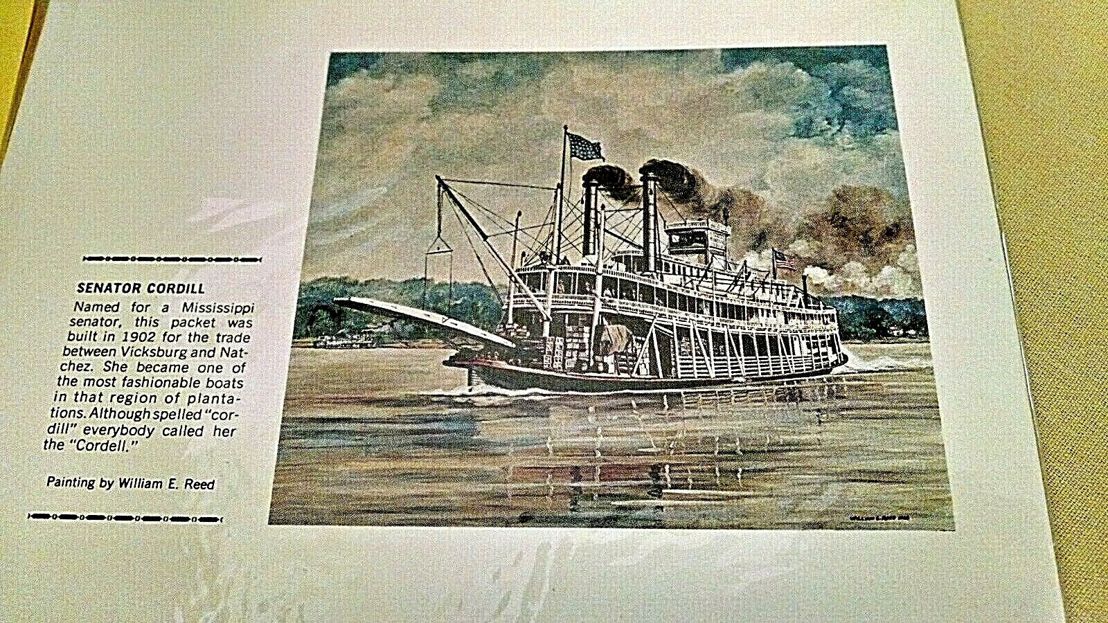 RIVERBOAT NOTE PAPER SET 4 CARD ENV WILLIAM E REED SENATOR CORDILL BETSY ANN.