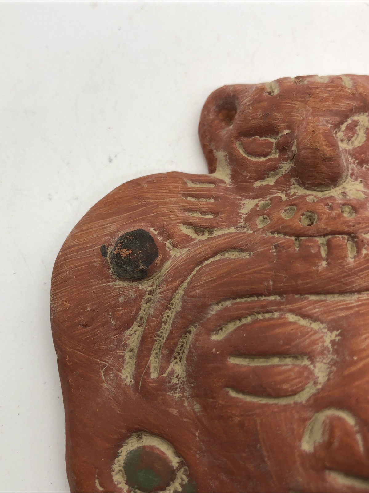 Aztec Mayan Warrior Clay Terra Cotta Mask Made In Mexico Small Wall Hanging