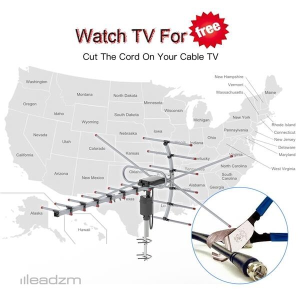 990 Miles HD 1080P Outdoor Amplified HDTV Digital TV Antenna VHF UHF 360°Rotatio
