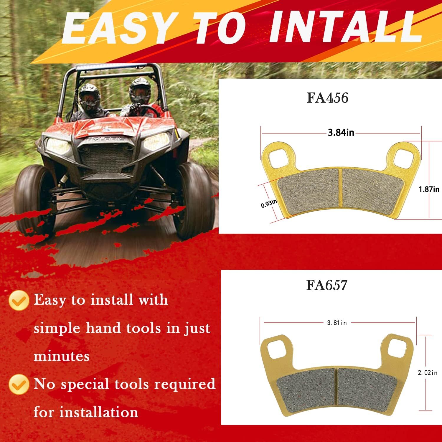 Front + Rear Parking Brake Pads For Polaris Razor RZR 570/800/900/1000 S 800 900