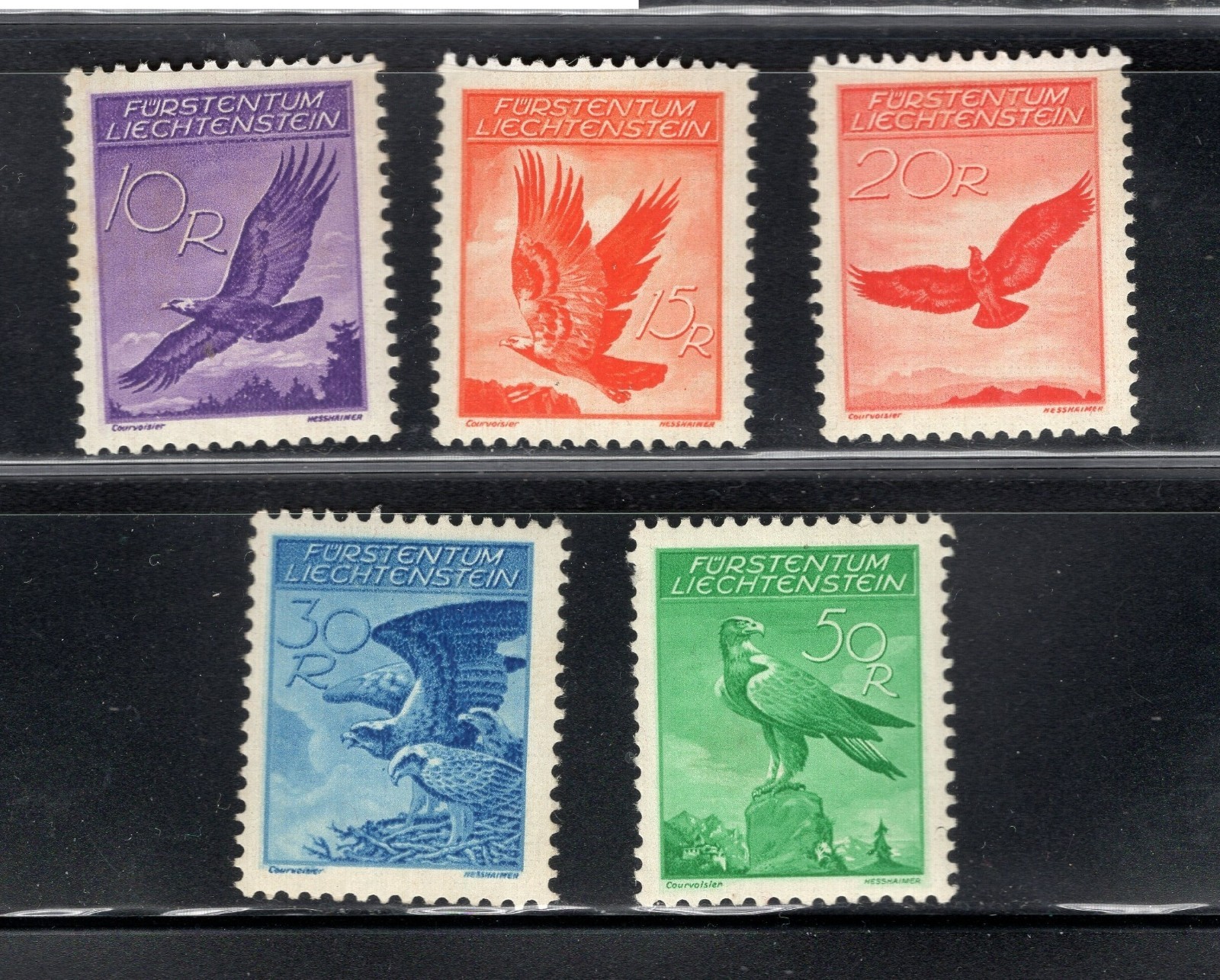 LIECHTENSTEIN 1934 AIR MAIL SET SC. #C9-C13 birds MH
