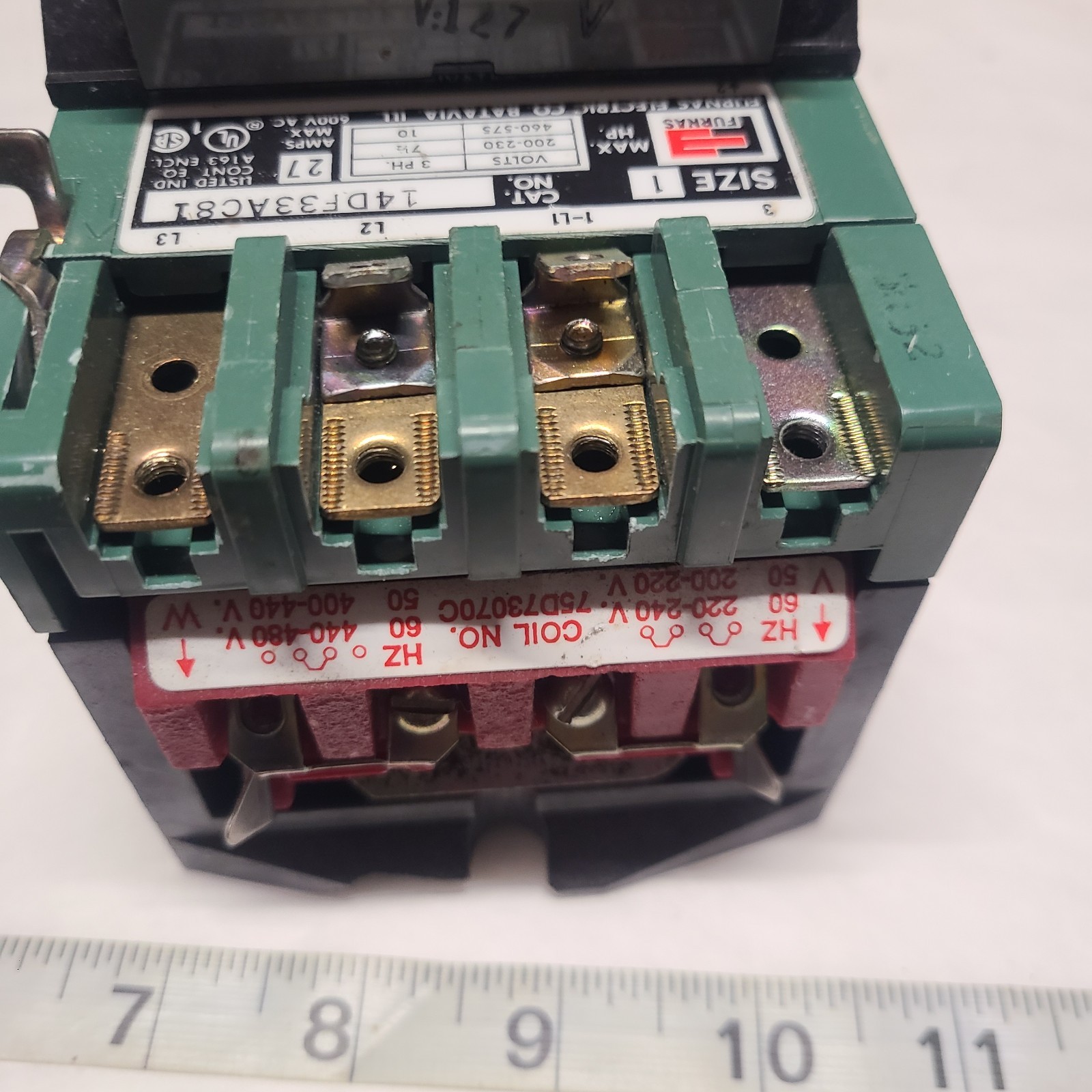 Furnas 14DF33AC81 Motor Starter Size 1, 27A Max, 200-575V rated 3 PH, 7.5-10 H.P