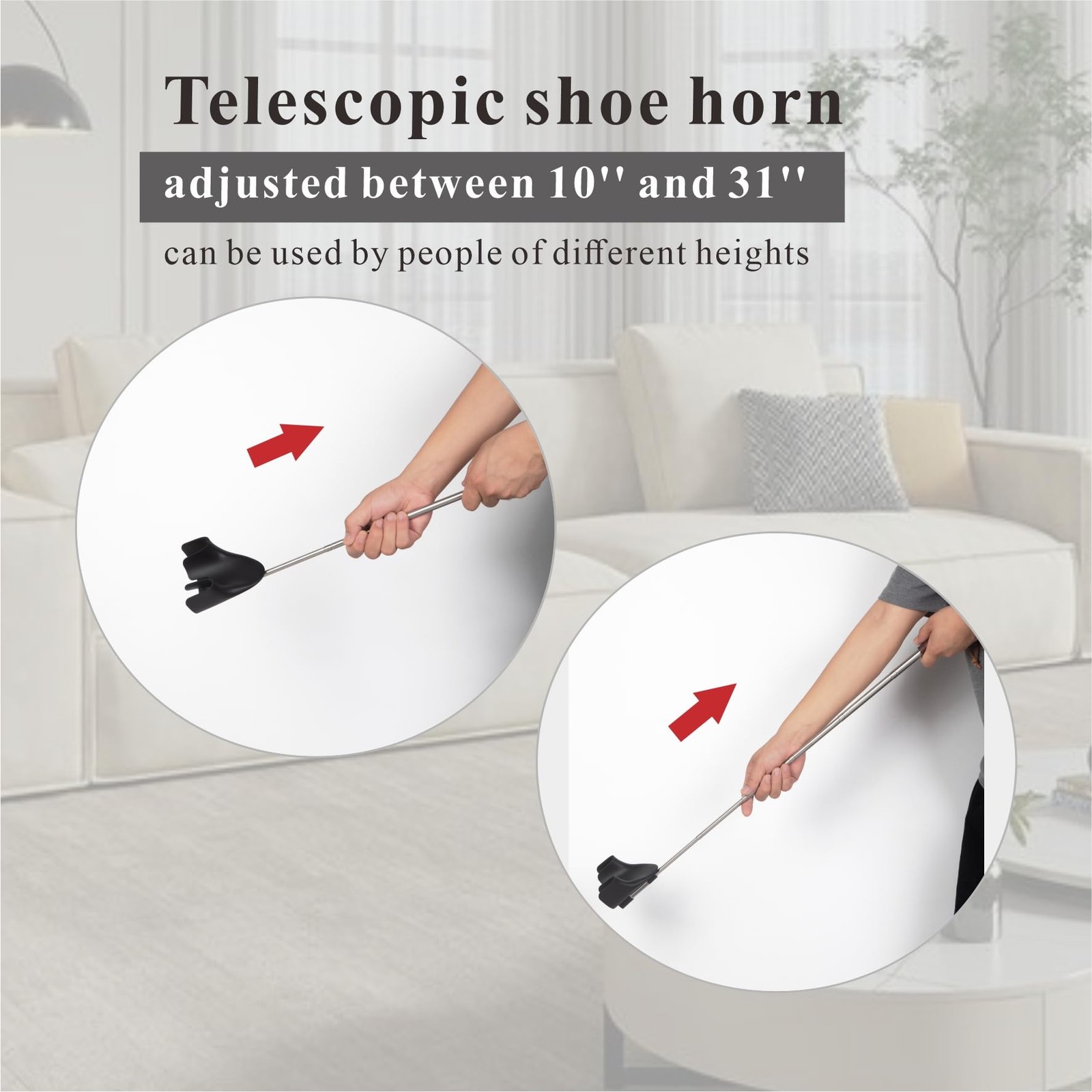 YEADMAL Shoe Horn Long Handle for Seniors-10-31 Telescopic One Size, Black