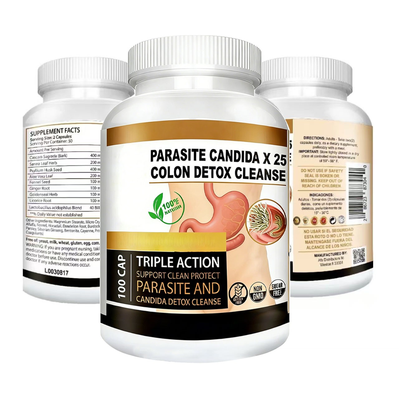 Colon Detox Cleanse Parasite Candida 100 Capsules Natural Herbal Supplement