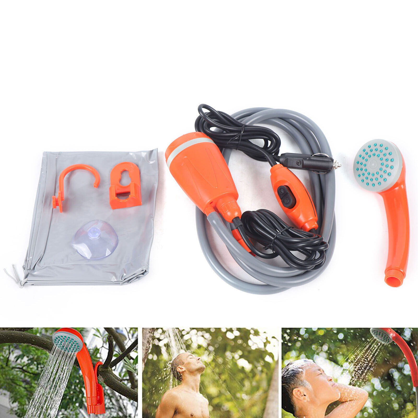 62W 12V Portable Outdoor Shower Head Water Pump Camping Hiking
