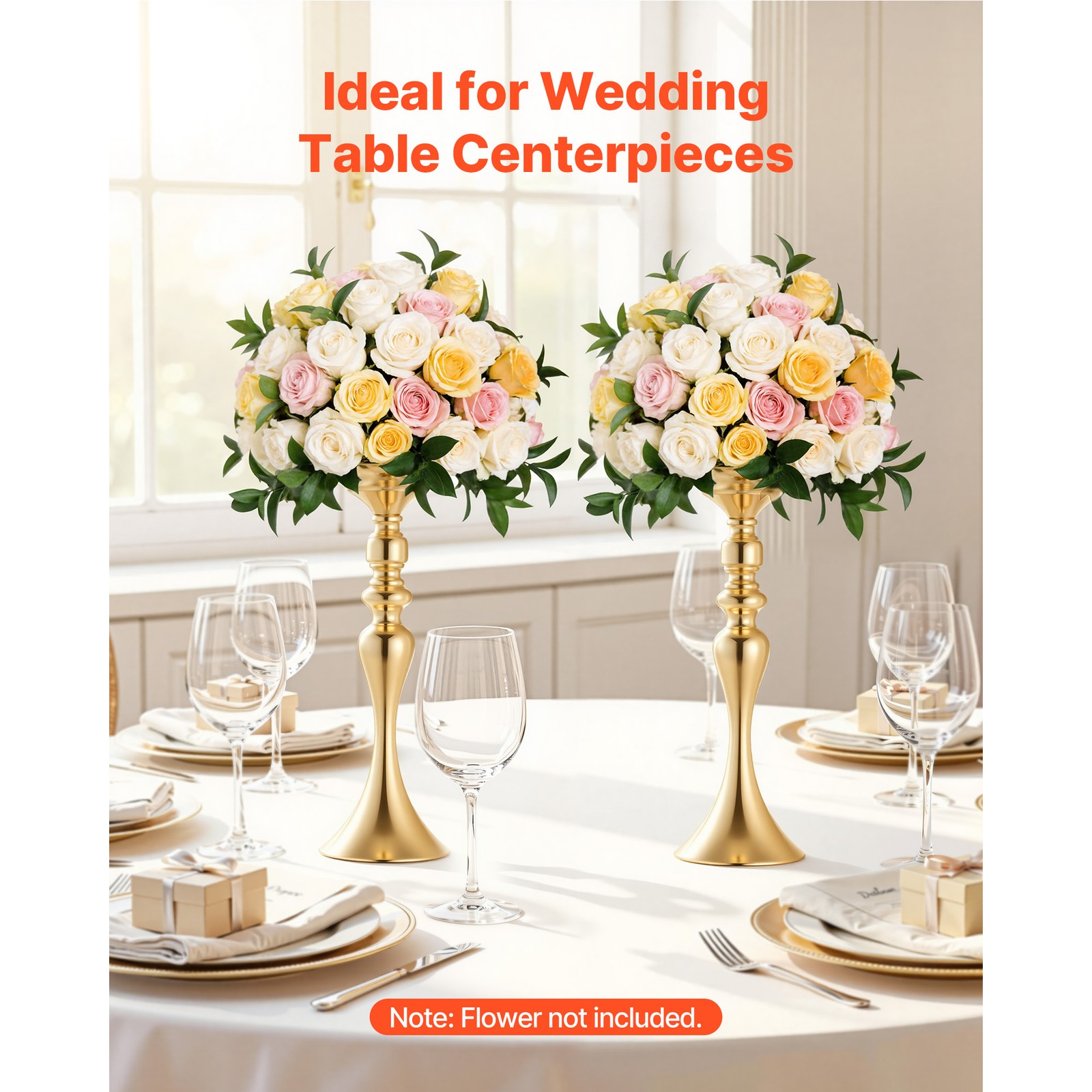 Uimoso 16 PCS Wedding Flower Vase 15in Tall Crystal Table Centerpieces Gold