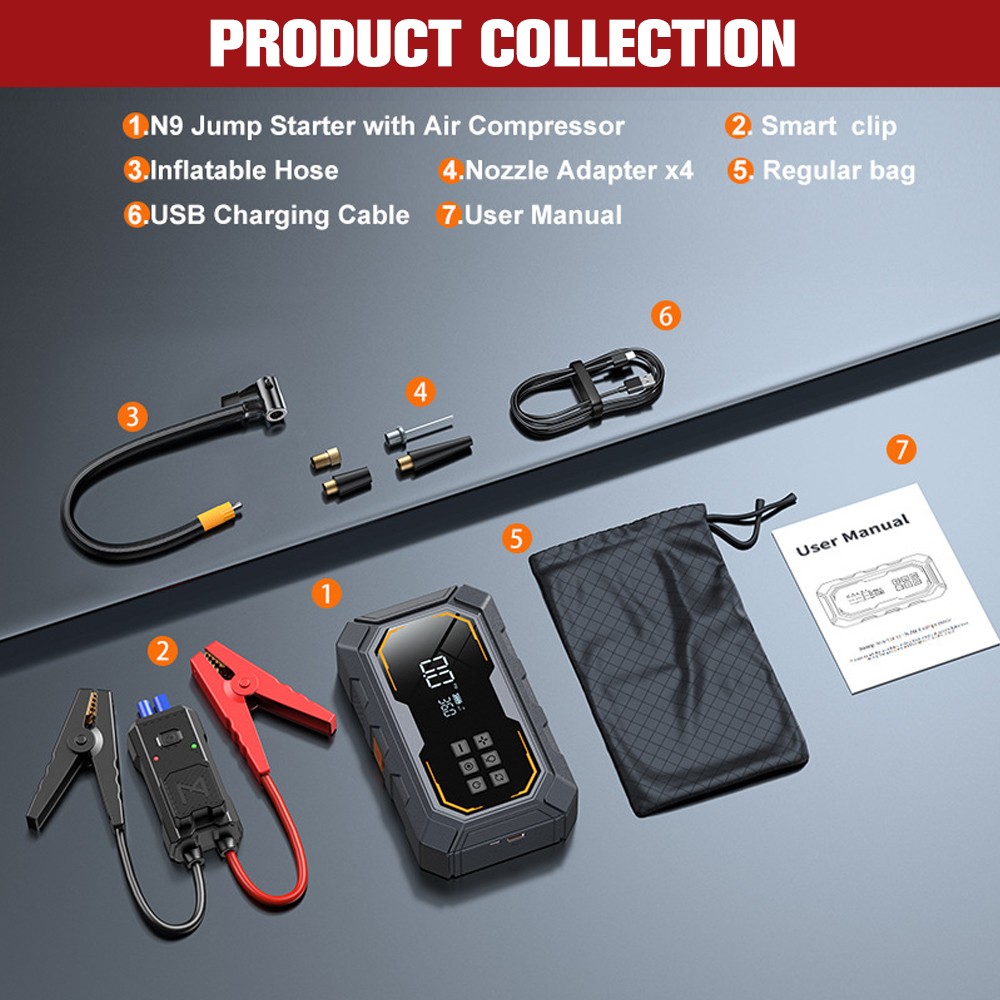 Portable 5000A Jump Starter with Air Compressor Car Battery Jumper Starter Power