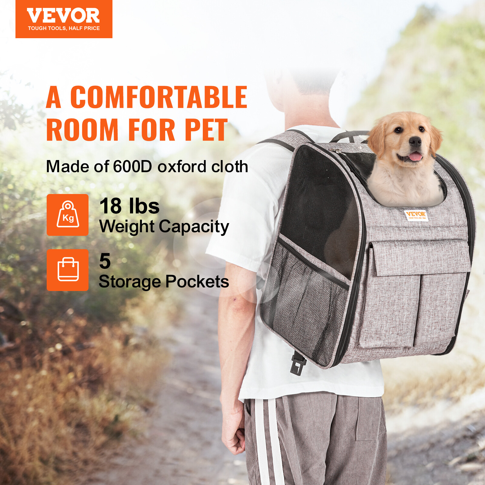 VEVOR Cat Carrier with Wheels Rolling Pet Carrier with Handle 18 lbs Grey