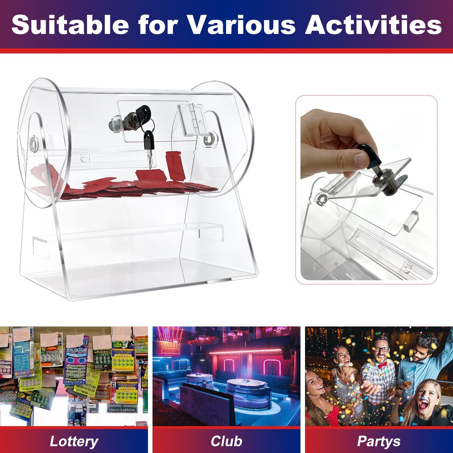 Acrylic Raffle Drum, Clear Raffle Ticket Drum Spinner Cage, Transparent Raffl...