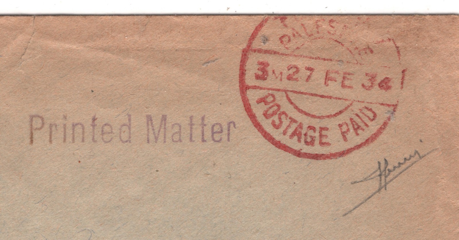 PALESTINE (Israel) Cover *TEL AVIV POSTAGE PAID* 1934 CDS Window E {Sorani}XP15