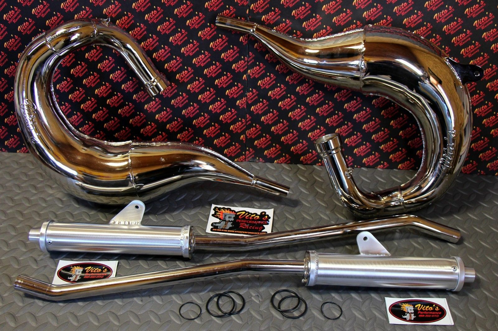 Vito's Performance FAT BASTARD pipes in frame 1987-2006 Yamaha Banshee CHROME