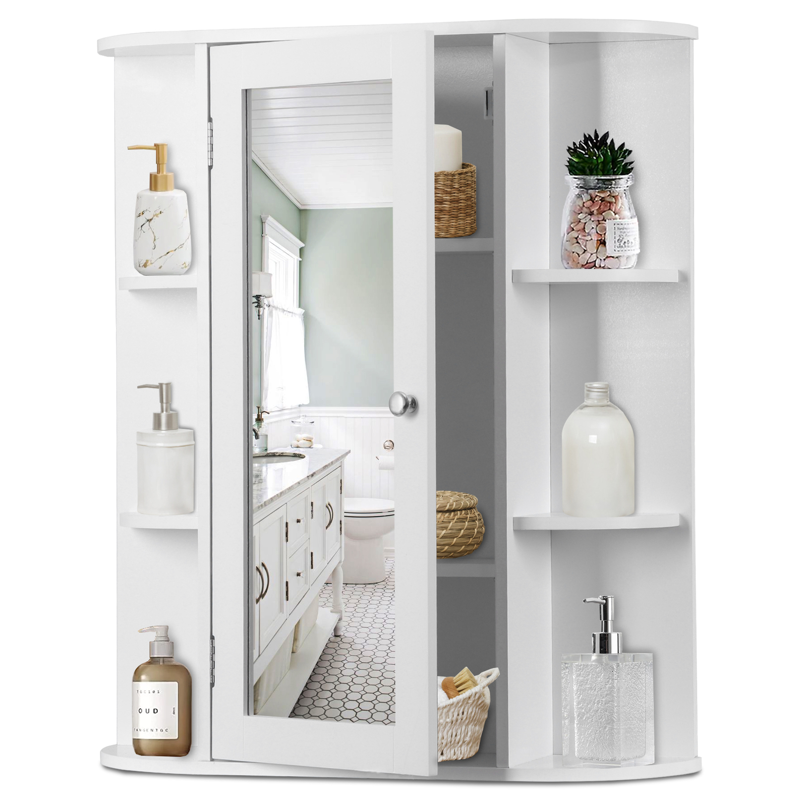 Bathroom Cabinet Single Door Wall Mount Medicine Cabinet with Mirror Shelf