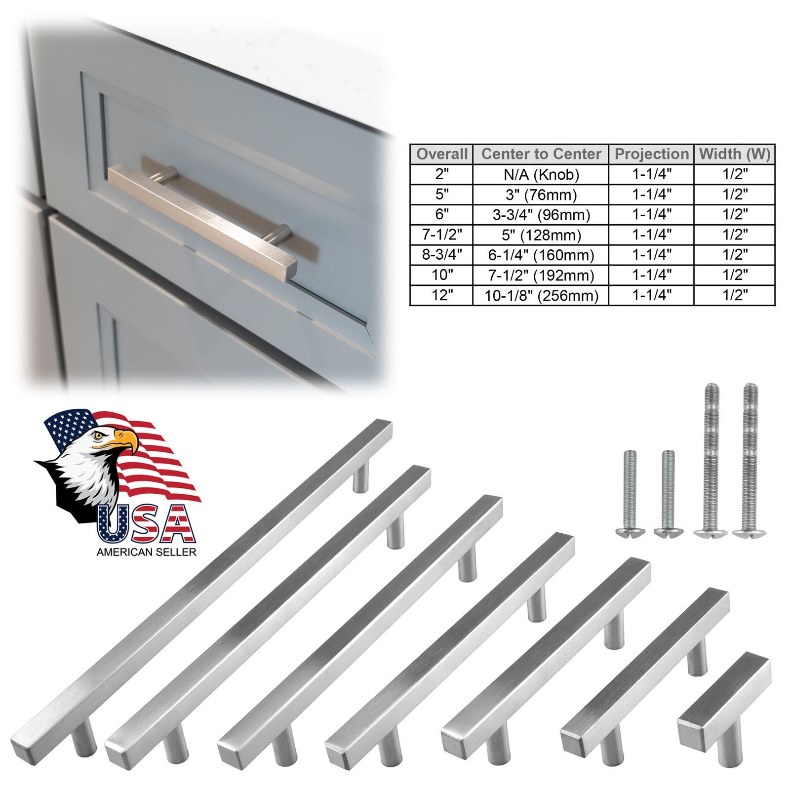 Brushed Nickel Modern Kitchen Cabinet Handles Drawers Pulls Knob Stainless Steel