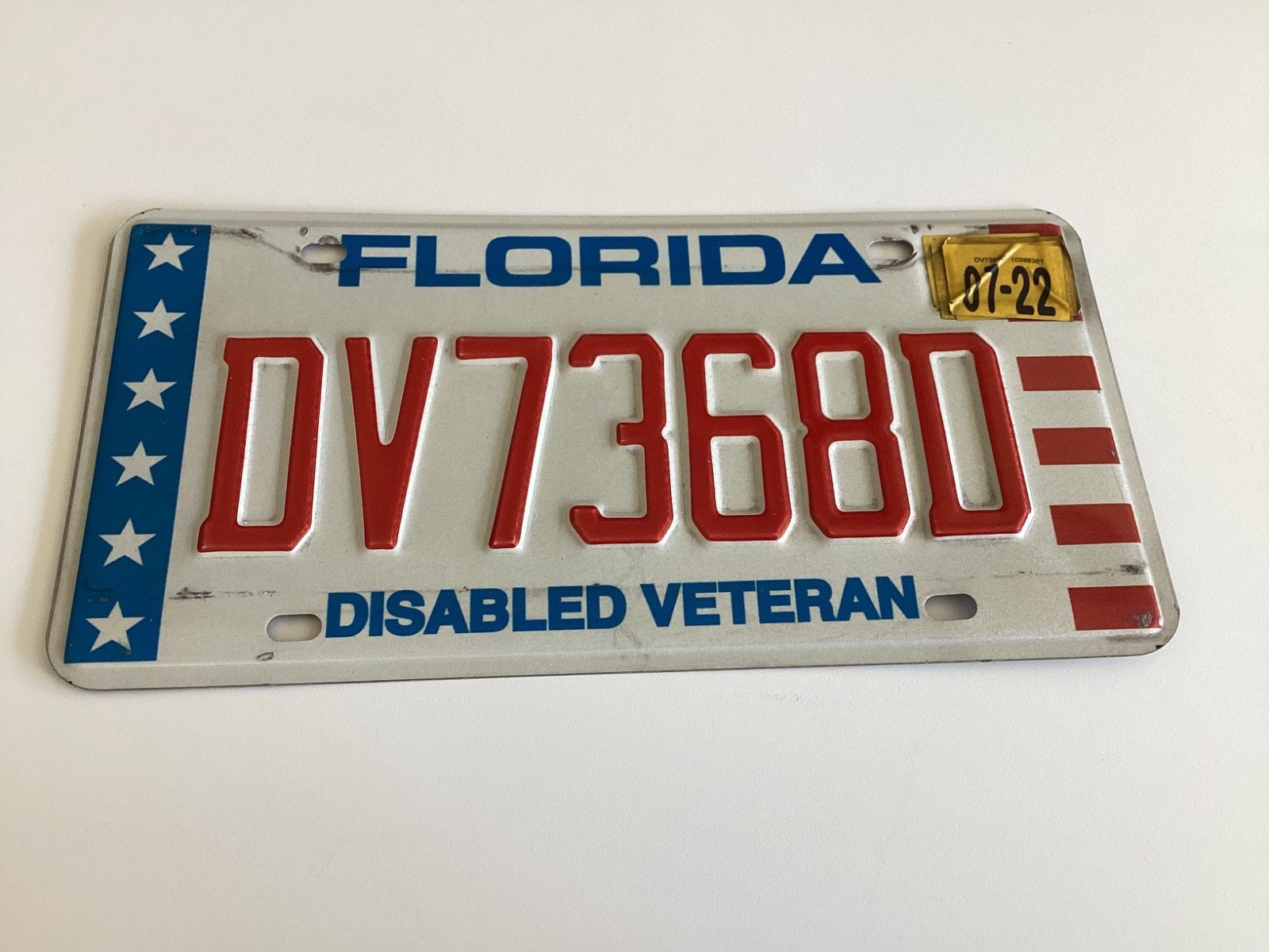 Florida DMV  DISABLED MILITARY VETERAN Expired License Plate Tag DV7368D