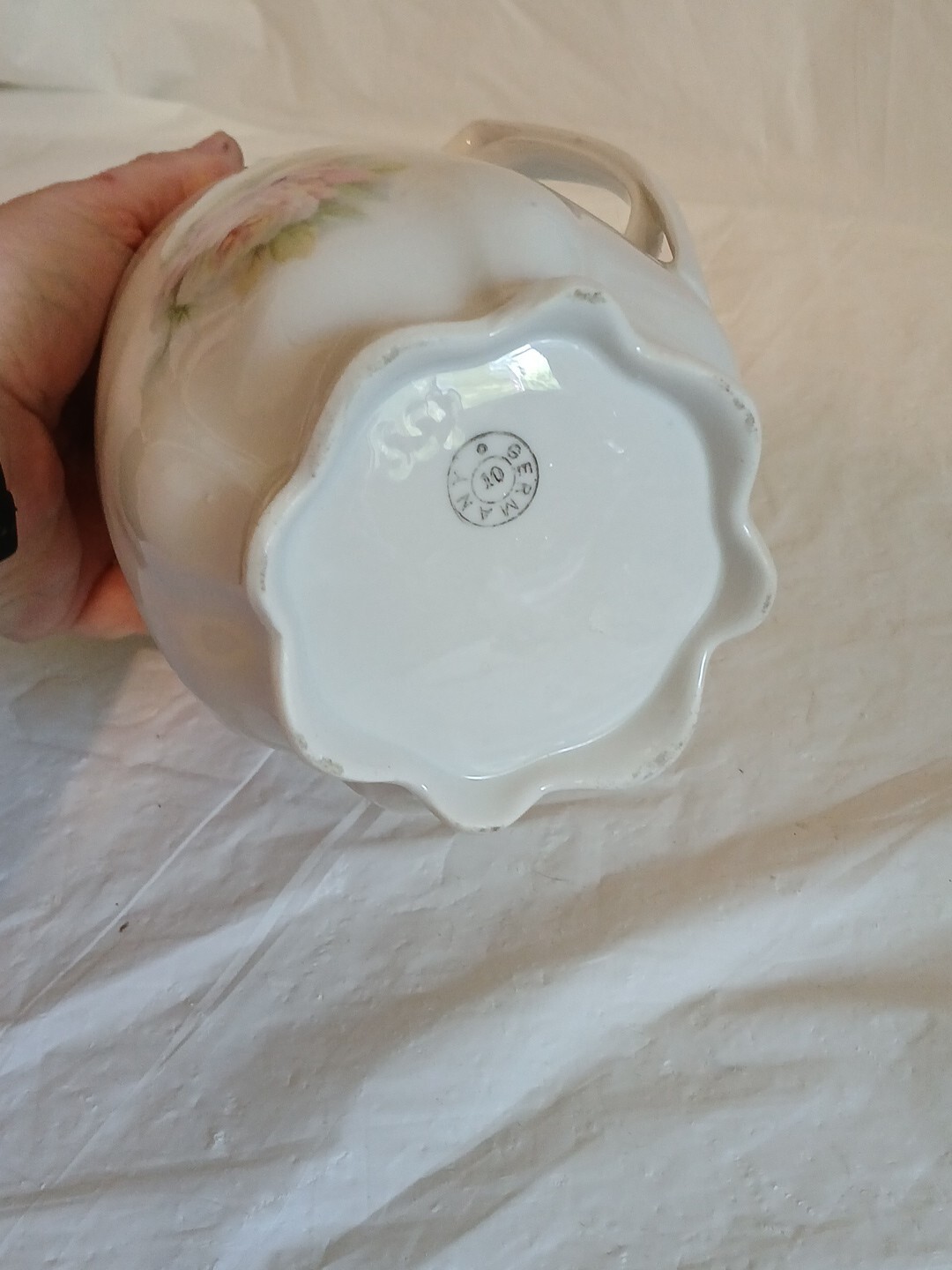 Vintage Porcelain Hand Painted Hot Chocolate Pot Germany Pink Roses 9"