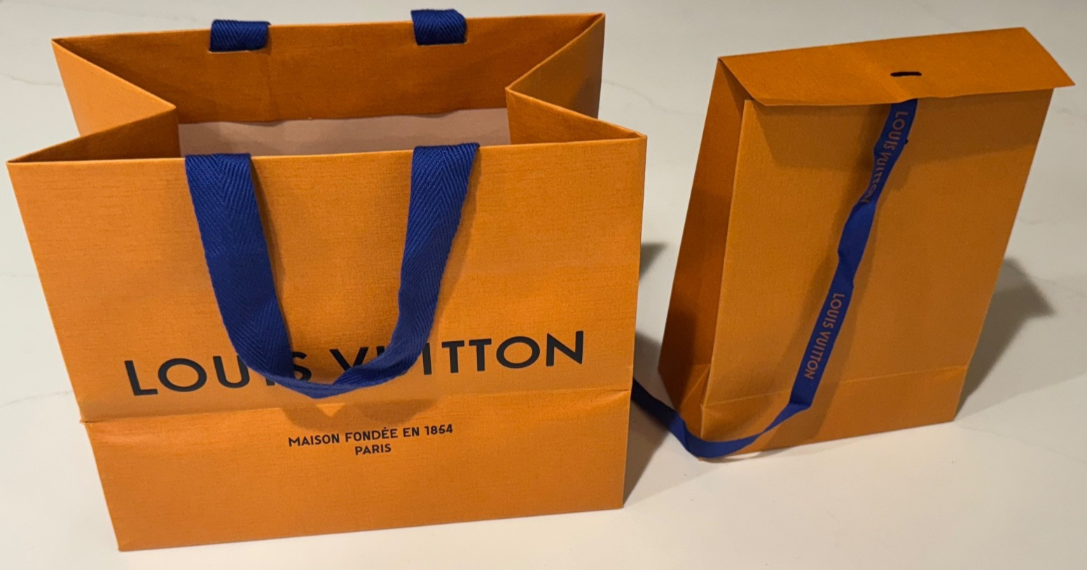 EMPTY LOUIS VUITTON PAPER GIFT BAGS 9.75"X8"X6" & 8.5"X6"X4" LOT OF 2
