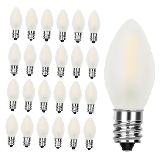 25 Pack C7 LED Light Bulbs, C7 Vintage Christmas Replacement Frosted White