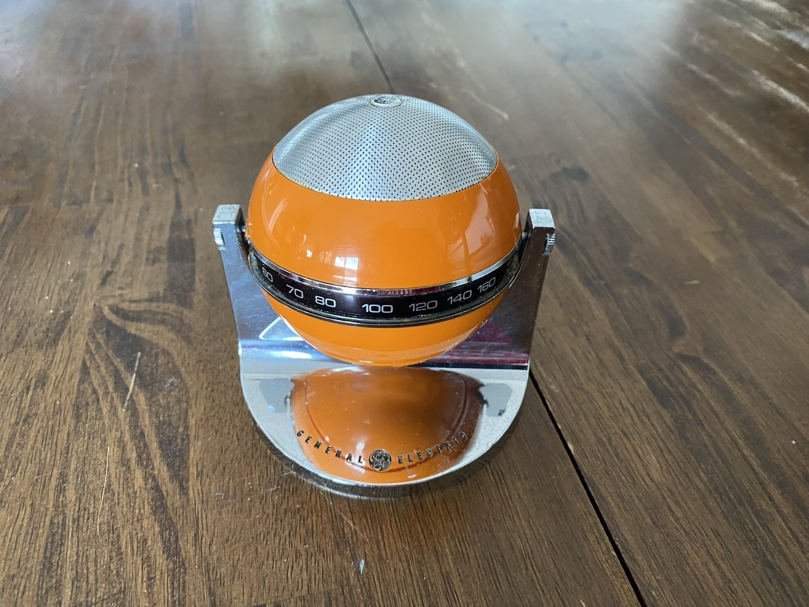 NICE - GE Round Orbiter Orange AM Transistor Radio Works Vintage MCM Rare