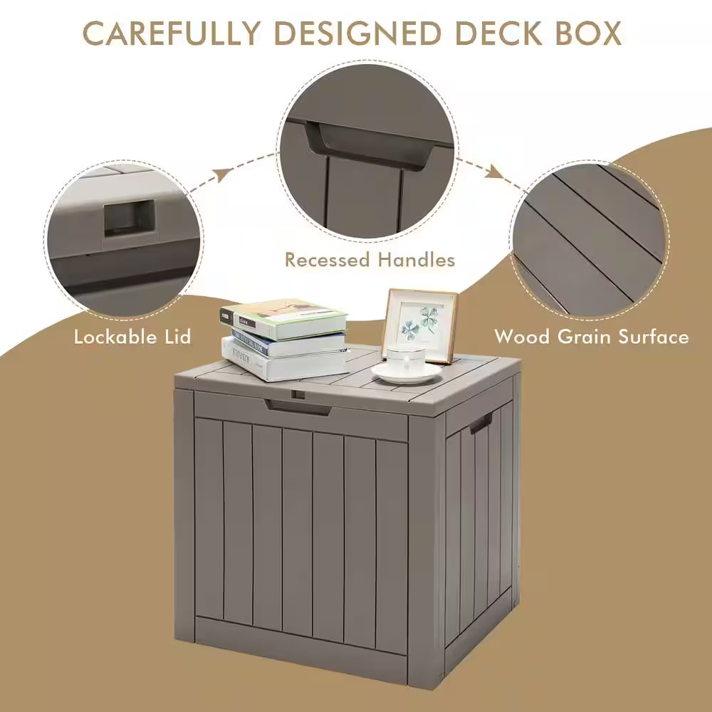 30 Gal. Deck Storage Box in Brown Container Seating Tools Organization Deliverie