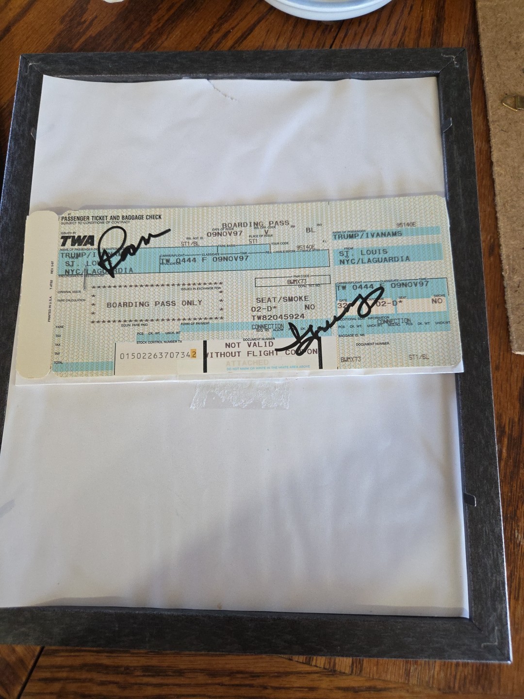 Ivana Trump Autographed Boarding Pass