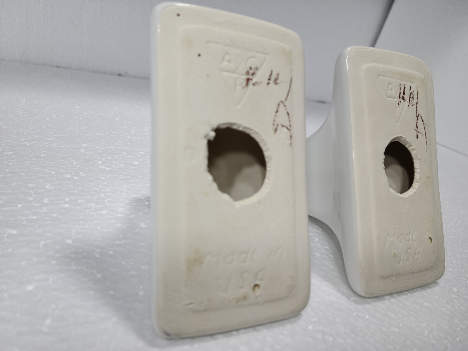 Vintage White Ceramic Towel Bar Rod Rack Post Holders Flat Back Glue over Tile