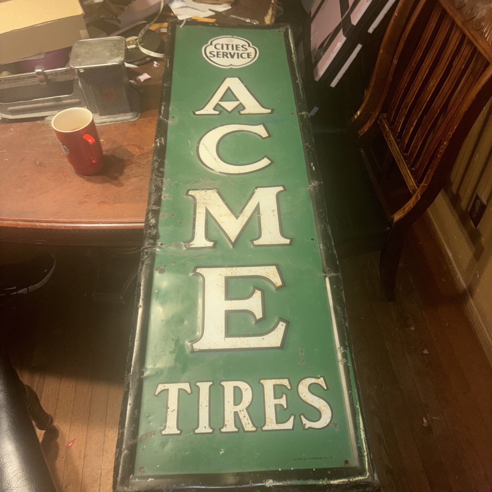 Vintage Rare Cities Service Acme Tire Vertical Sign 60”HX18”W