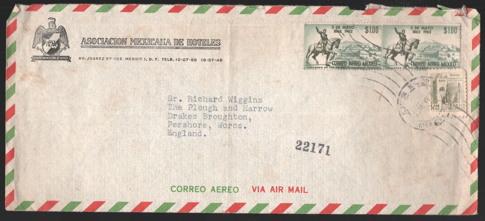 1982 Mexico Hotels Association Cover to UK