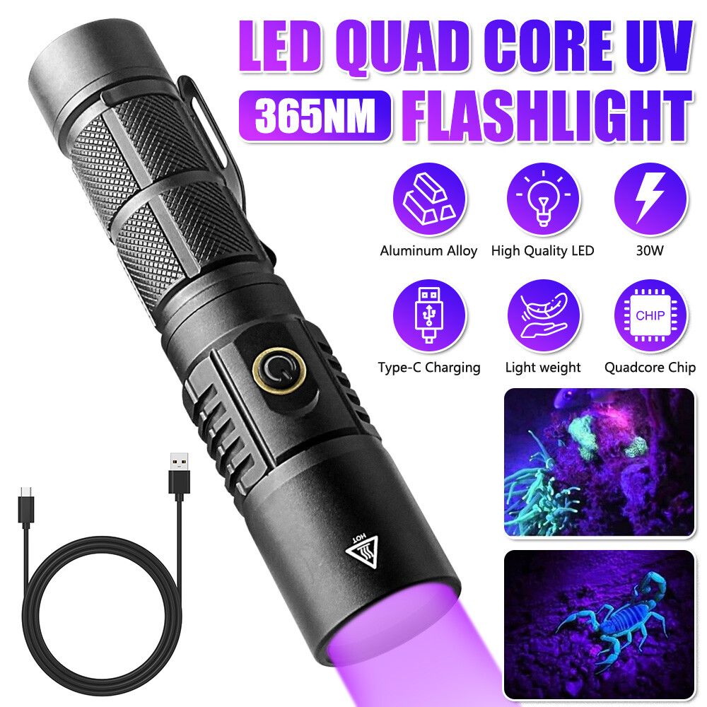 30W 365NM UV Ultra Violet LED USB Flashlight Blacklight Light Inspection Lamp US