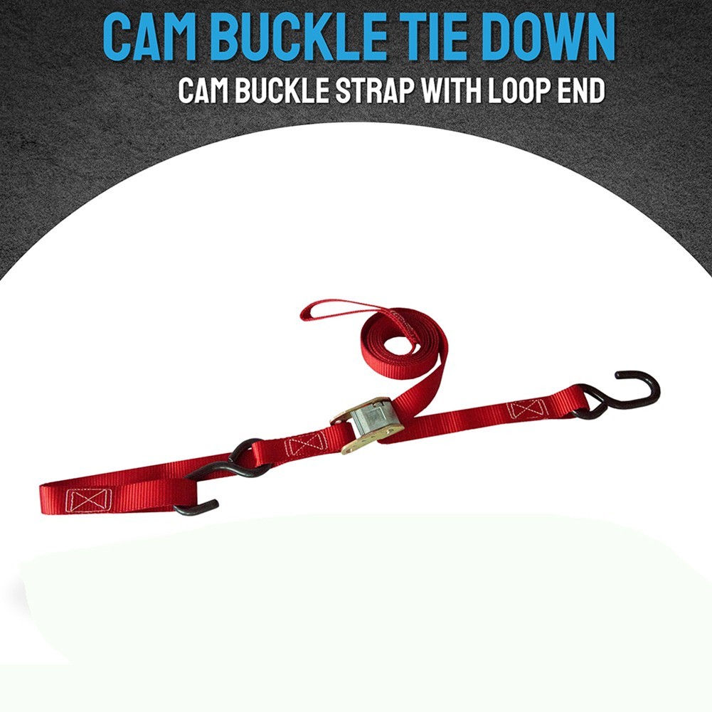 12PK Cam Buckle Tie-Down Straps w/S Hook Soft Loops Heavy Duty Motorcycle Straps