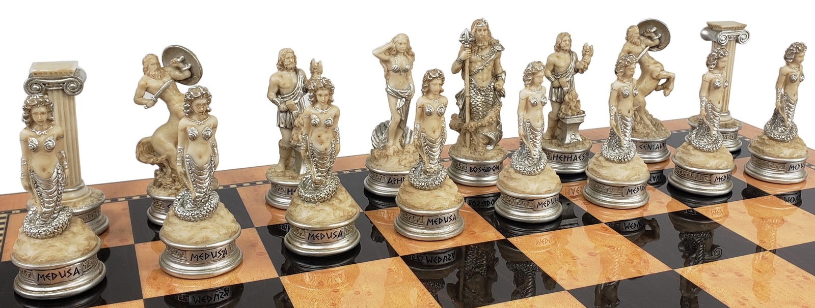 Greek Mythology Olympus Gods Chess Men Set Zeus Poseidon Antique White -NO BOARD