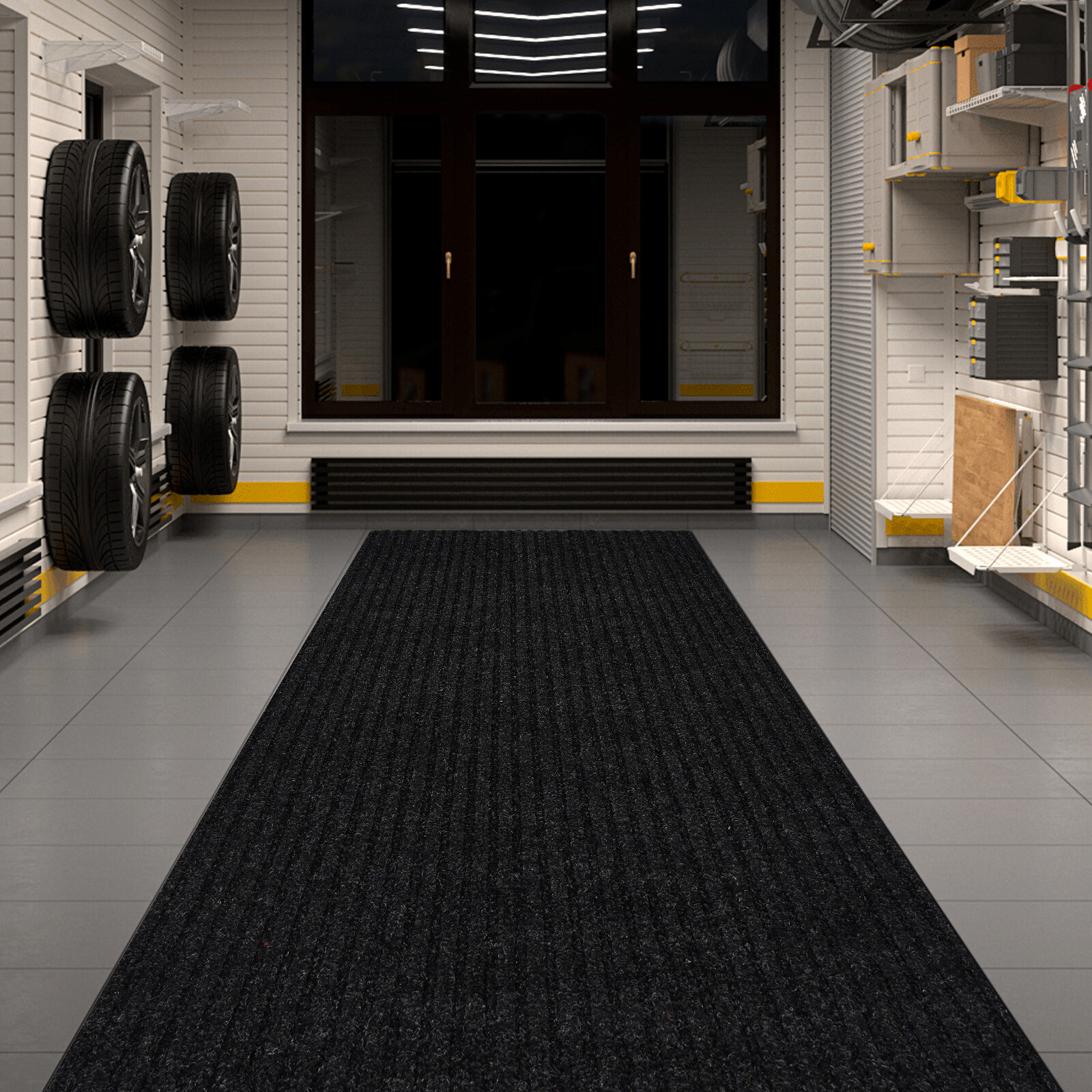 Runner Rug Hallway Non Slip Rubber Back Stripe Black Carpet Doormat Throw Rug