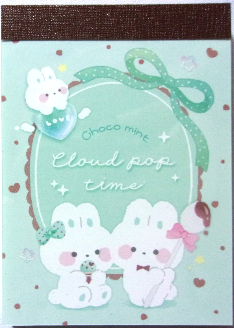 Q-LIA Cloud Pop Time Rabbit Choco Mint Mini Memo Pad Made in Japan